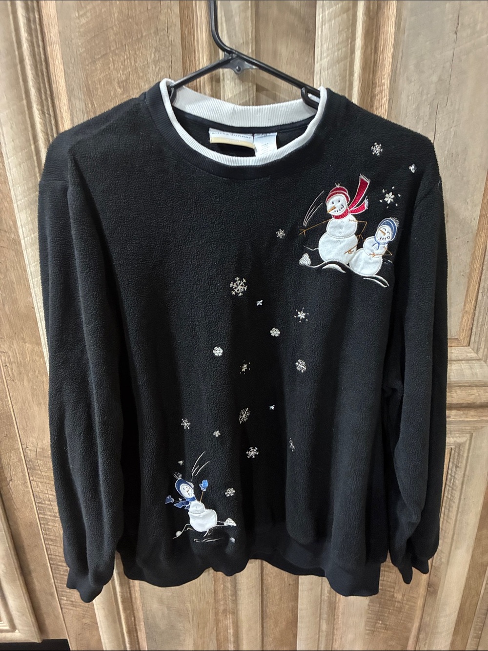 Alfred Dunner Black Sweatshirt with Snowman Embroideries